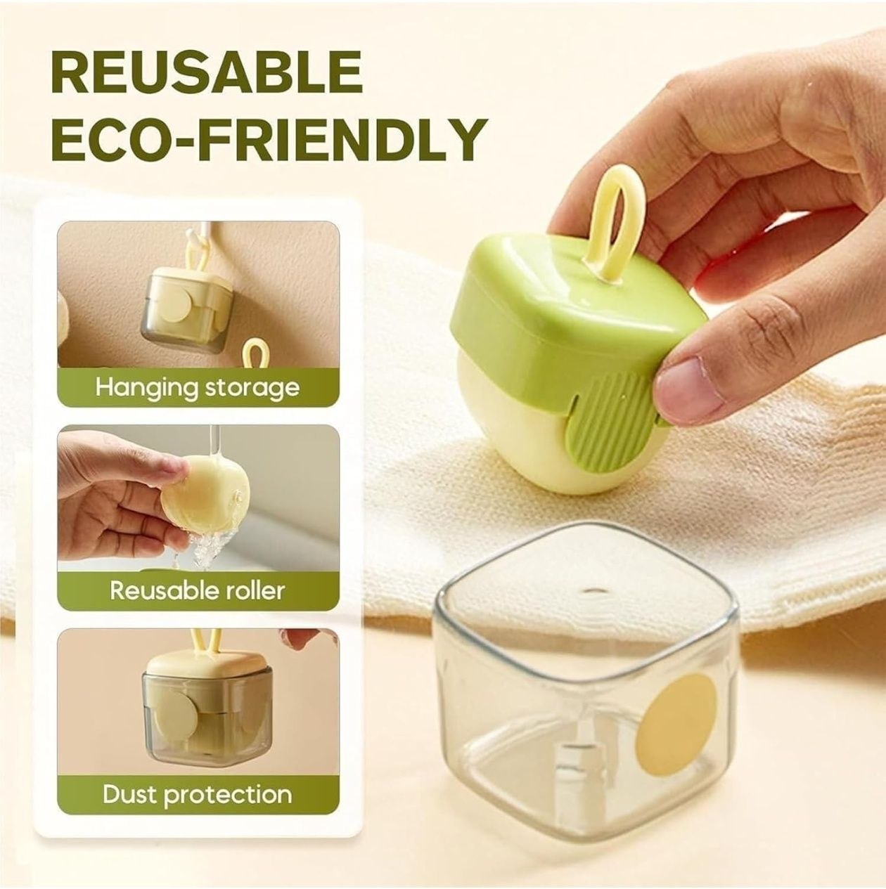 Reusable Eco-Friendly Lint & Dust Roller – Washable Sticky Roller with Hanging Storage Case