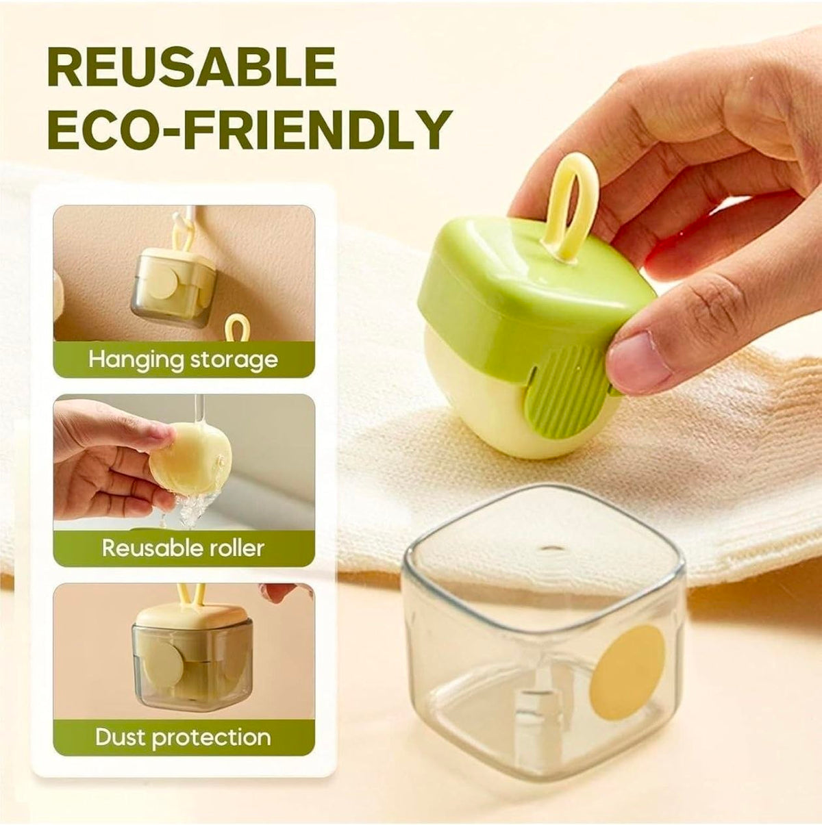 Reusable Eco-Friendly Lint & Dust Roller – Washable Sticky Roller with Hanging Storage Case